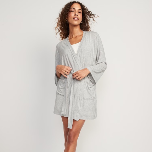 Sold Out Old Navy Sunday Sleep Heathered Rib-Knit Tie-Belt Robe M NEW - Picture 1 of 6